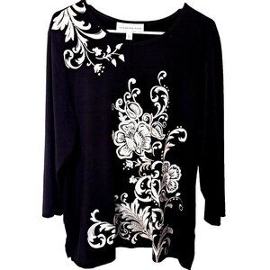 Samantha Gray L Black/Gray 3/4 Sleeve Slinky Scoop Neck Tunic